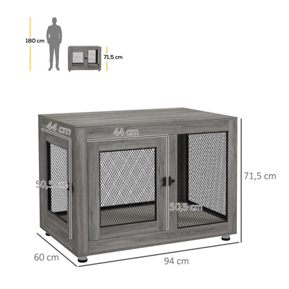 Pawhut Jaula Para Perros Grandes Estilo Mueble 94x60x71,5 Cm Gris_2