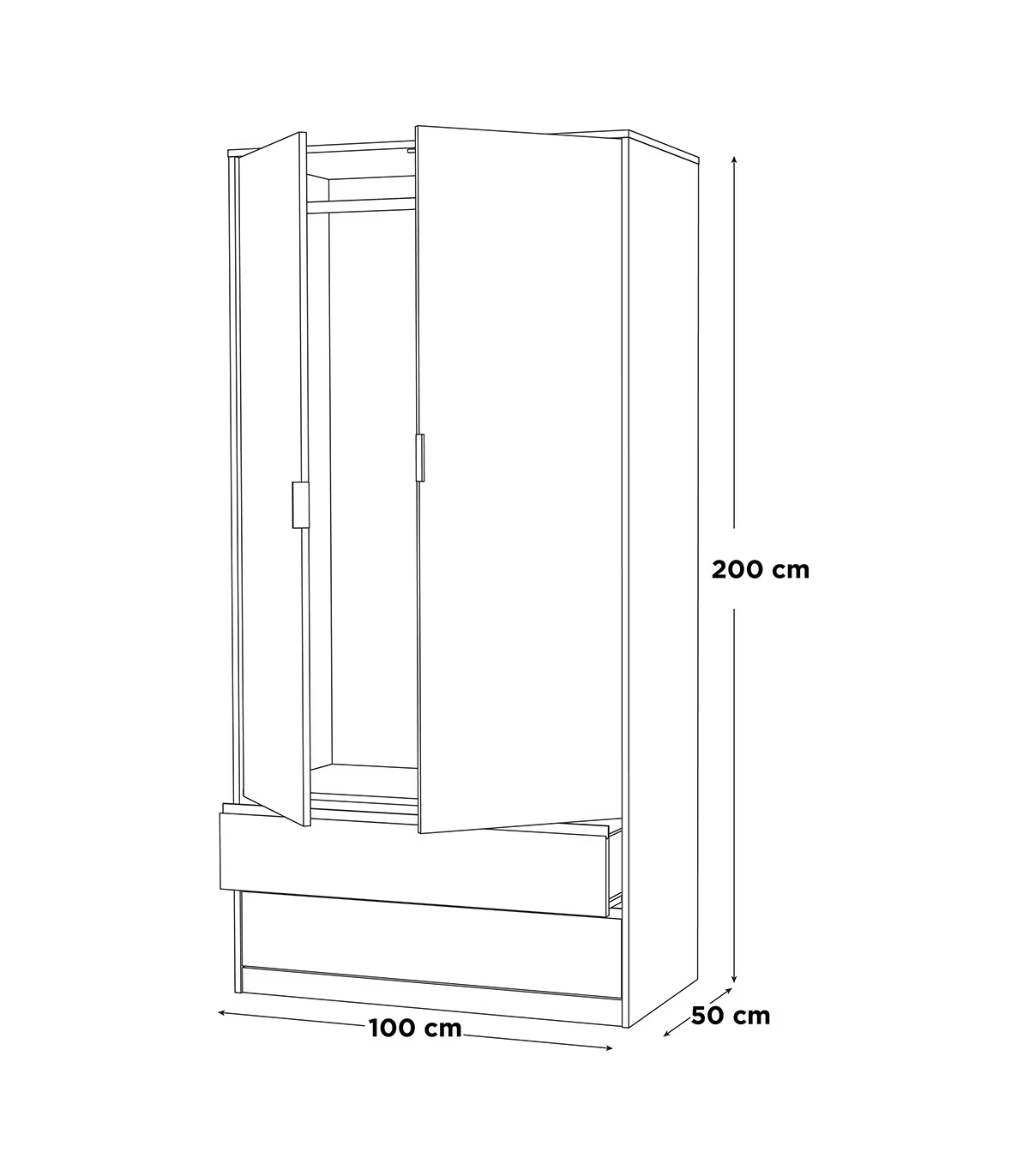 Armario 2 Puertas 2 Cajones Abatibles Acabado Roble Cortez/blanco 200 Cm(alto)100 Cm(ancho_2