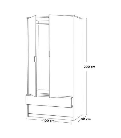 Armario 2 Puertas 2 Cajones Abatibles Acabado Roble Cortez/blanco 200 Cm(alto)100 Cm(ancho_2