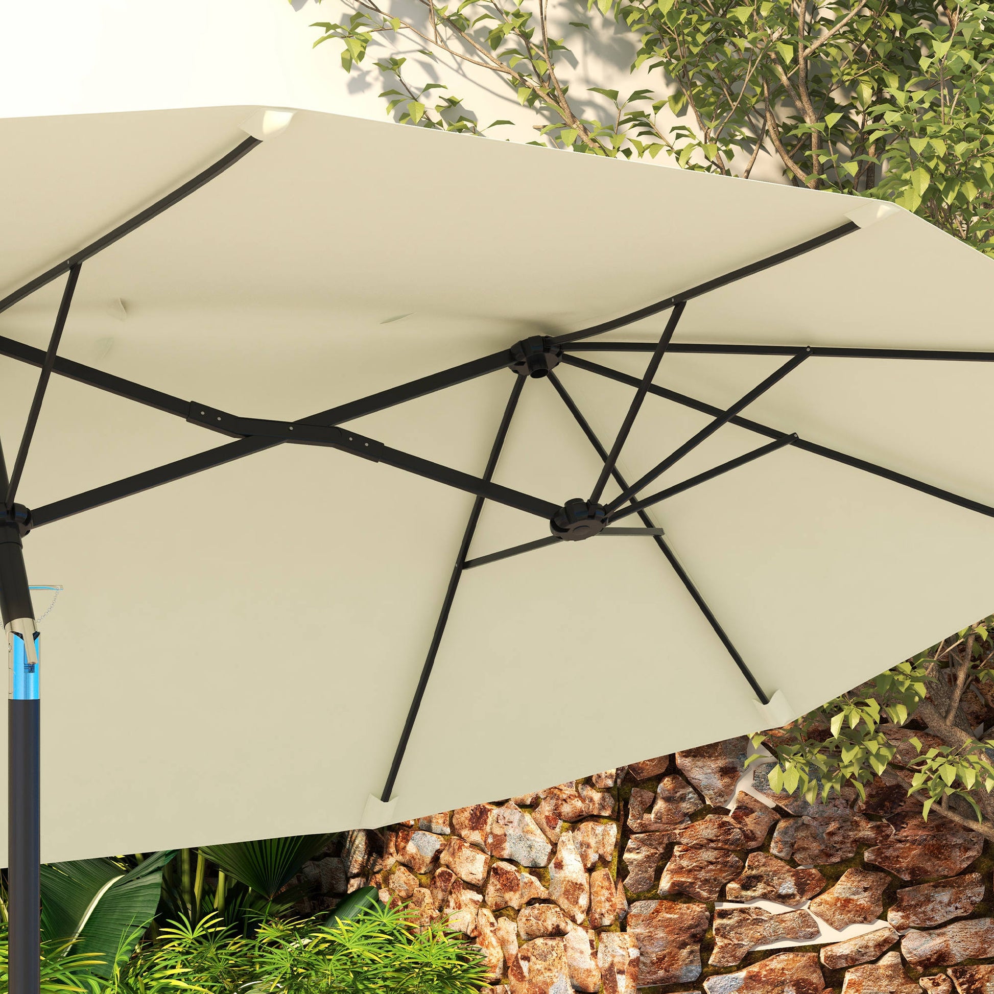 Outsunny Sombrilla Doble 295x152x222 Cm Con Inclinación De 45° Manivela Beige_3