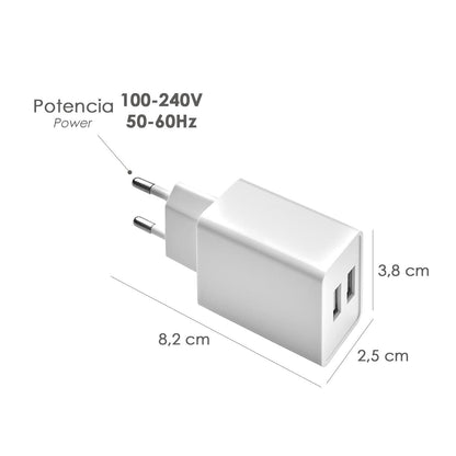 Cargador Usb Dos Tomas 2.1 Amperios. 5 V. Adaptador Enchufe Usb Cargador Usb De Pared, Android, Iphone, Smartphones, Tablets.