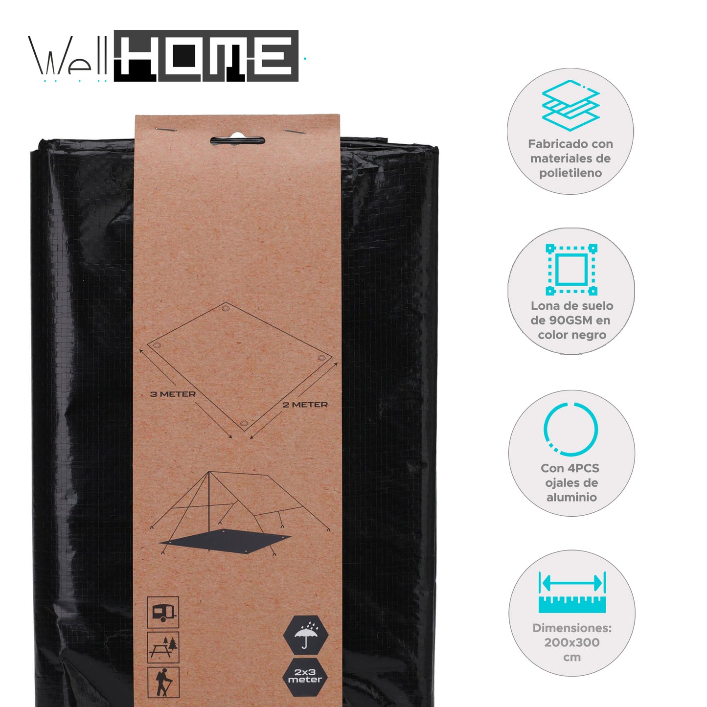 Lona De Suelo 2x3m 90gsm Color Negro - Well Home_1
