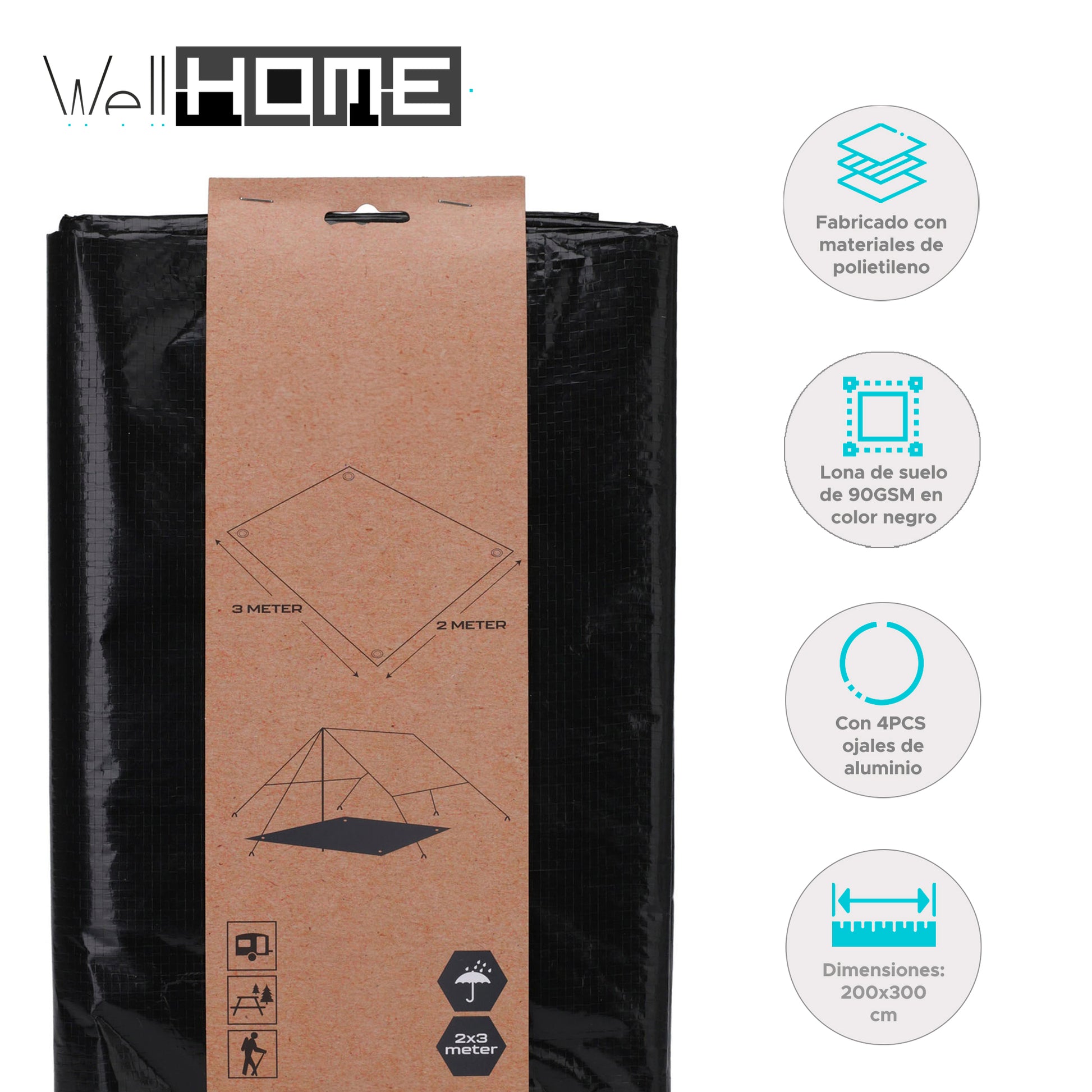 Lona De Suelo 2x3m 90gsm Color Negro - Well Home_1