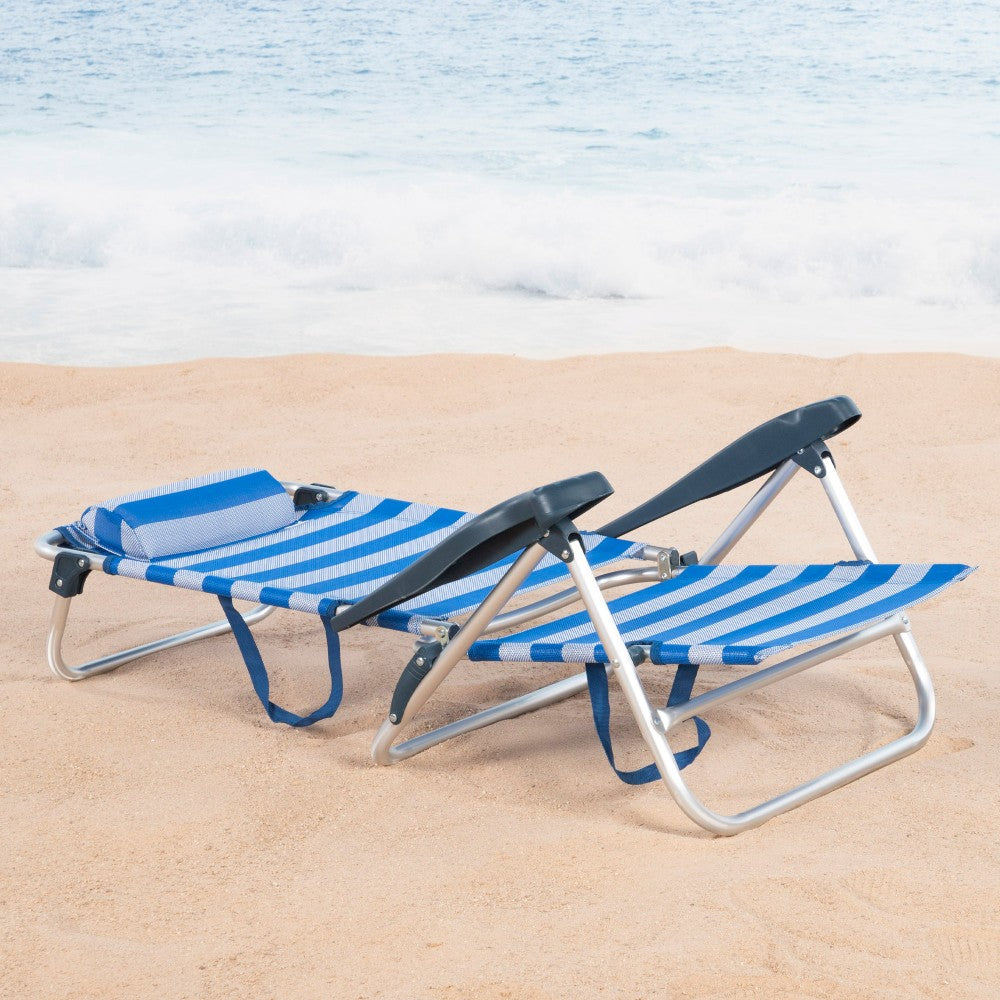 Aktive Silla De Playa Plegable Y Reclinable 7 Posiciones Marinera C/cojín Y Asas Mano_2