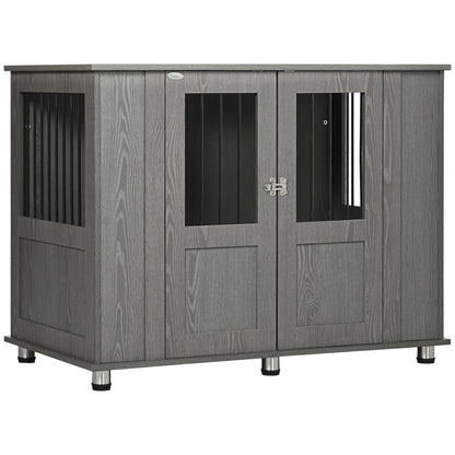 Pawhut Jaula Para Perros Grandes 2 En 1 Mesa Auxiliar Con Patas Ajustables Gris_0