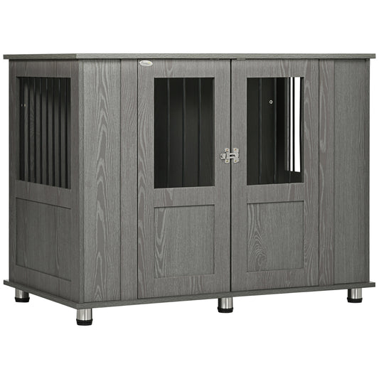 Pawhut Jaula Para Perros Grandes 2 En 1 Mesa Auxiliar Con Patas Ajustables Gris_0
