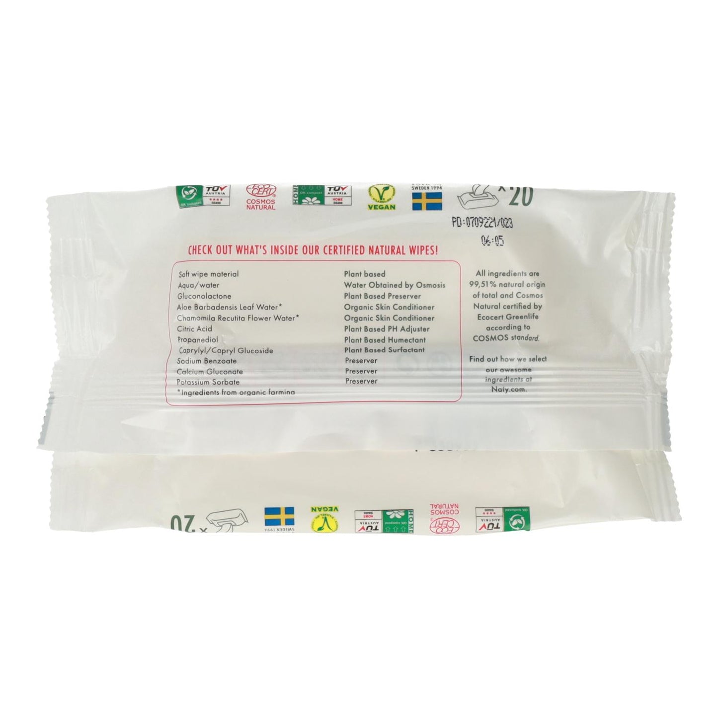 Toalhetes humedecidos tamanho viagem Naty 20 unidades