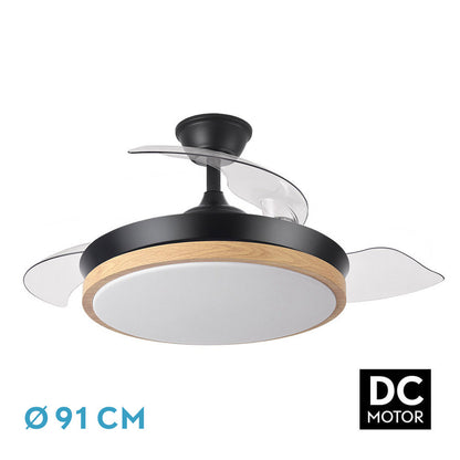 Ventilador Dc Evros Negro/hay 72w 6120lm 91d 3aspas Desplegables 3000-4000-6000k Remoto, Temporizador, Memoria_0