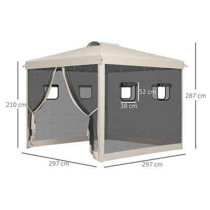 Outsunny Carpa Plegable 3x3 M Con Pared Lateral De Malla 6 Ventanas Beige_2