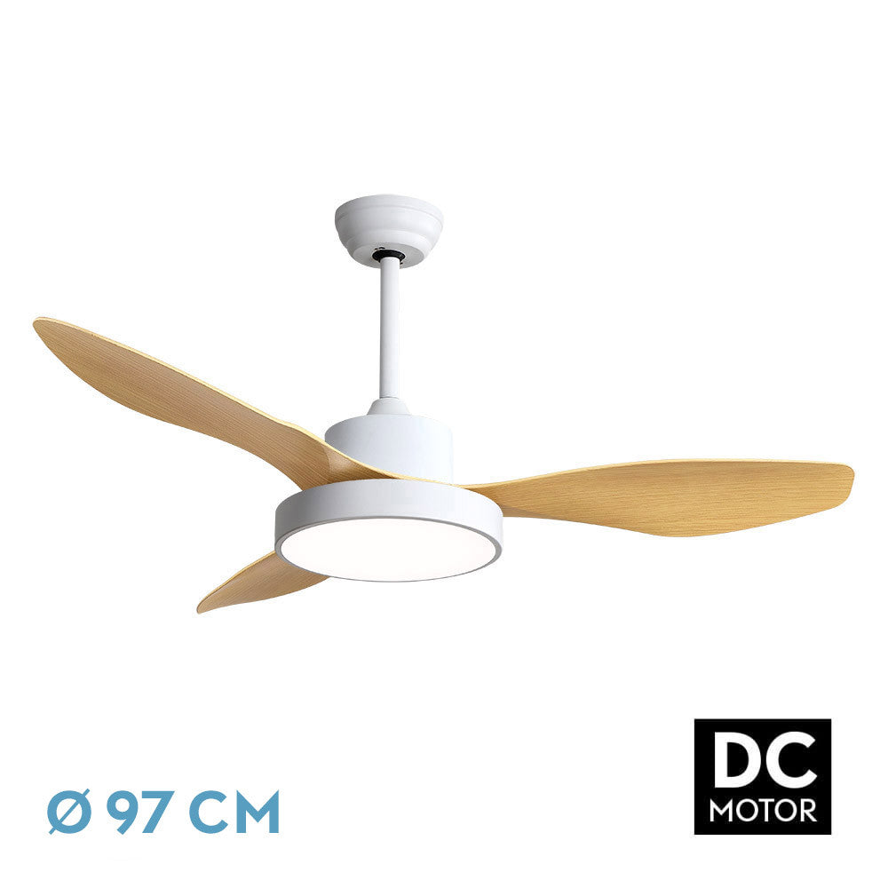 Ventilador Dc Hayate 24w 2650lm Blanco/haya 3aspas 97d 3000-4000-6000k Remoto,memoria Y Temporizador_0