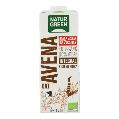 Embalagem de 6 unidades de Bebida de Aveia Integral 0% Açúcares Bio NaturGreen 1 L