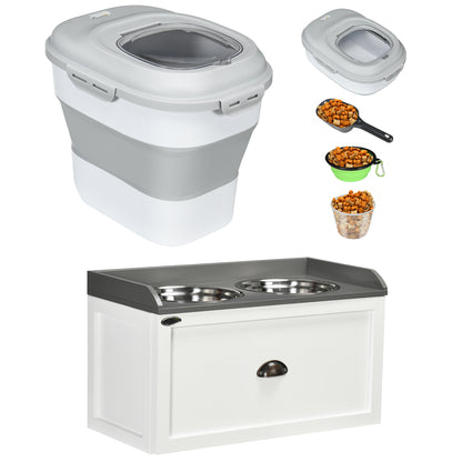 Pawhut Conjunto 1 Comedero Elevado Para Perros Y 1 Contenedor De Comida Blanco_0