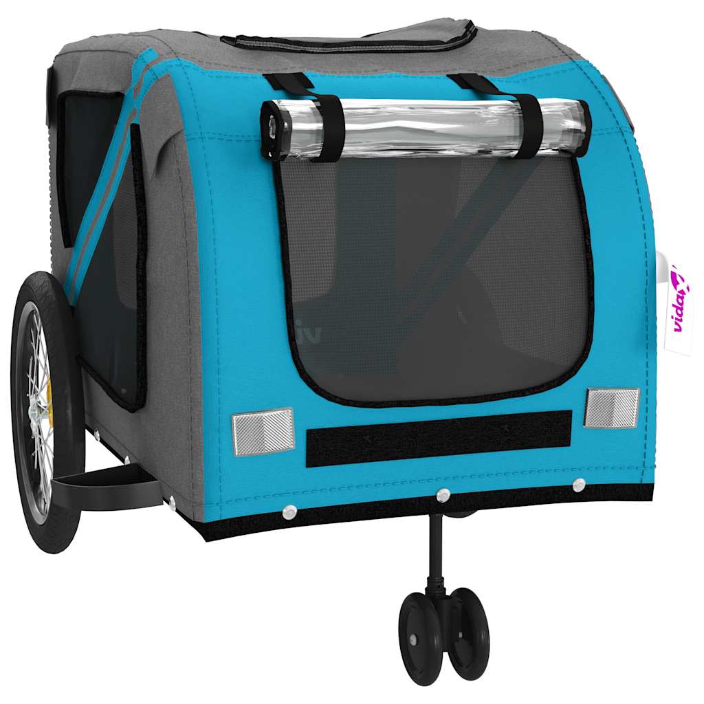 Remolque De Bicicleta Mascotas Hierro Tela Oxford Azul Gris_4
