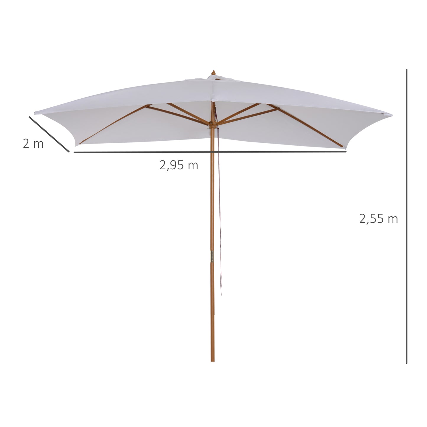 Outsunny Sombrilla Jardín 295x200cm Con Mástil De Madera Y Polea Blanco_2