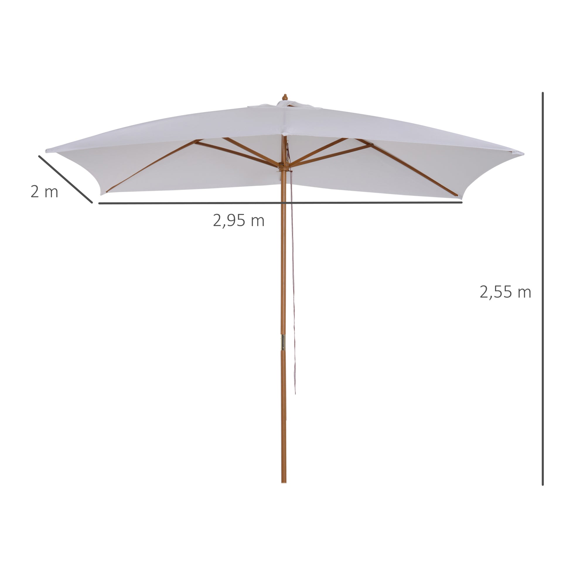 Outsunny Sombrilla Jardín 295x200cm Con Mástil De Madera Y Polea Blanco_2