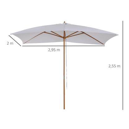 Outsunny Sombrilla Jardín 295x200cm Con Mástil De Madera Y Polea Blanco_2