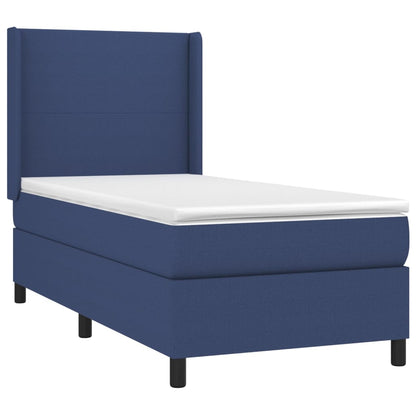 Cama Box Spring Colchón Y Luces Led Tela Azul 100x200 Cm / Vetonek_5