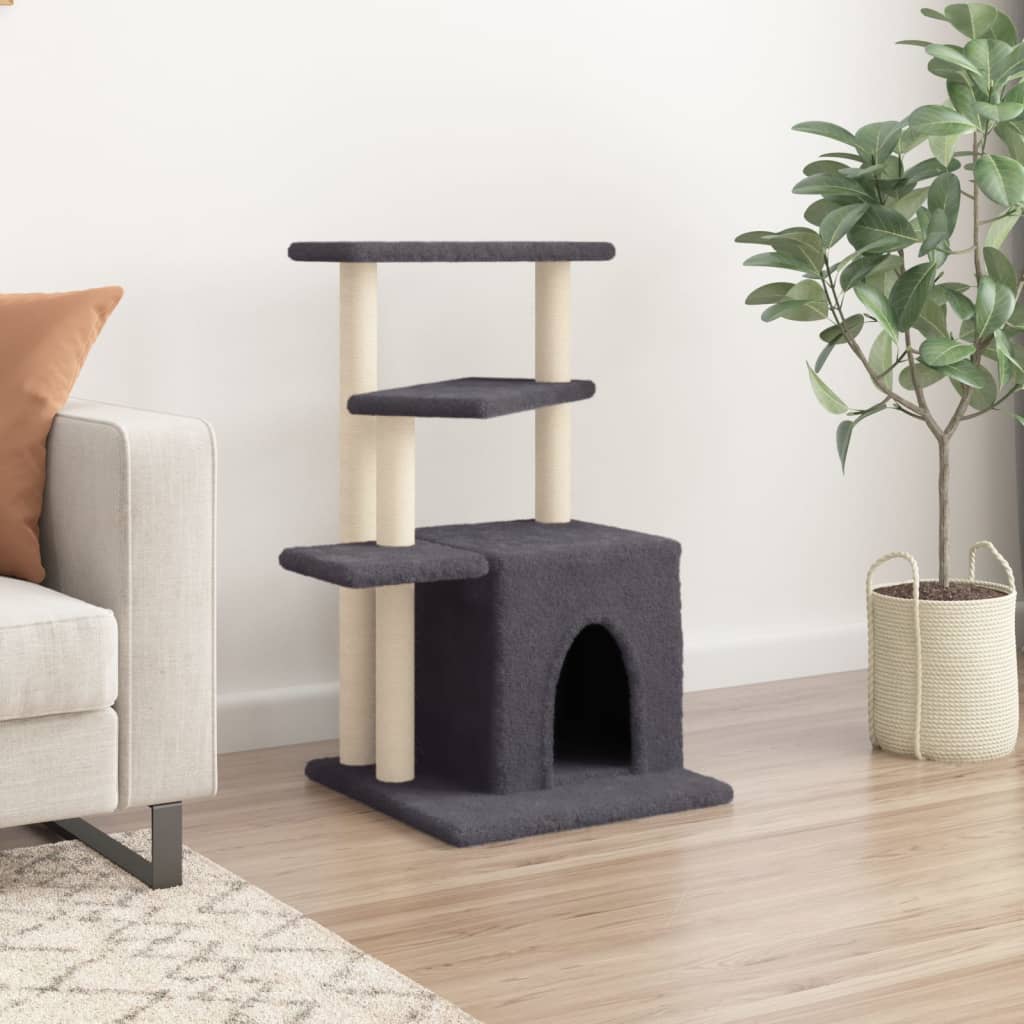Rascador Para Gatos Con Postes De Sisal Gris Oscuro 83,5 Cm_2