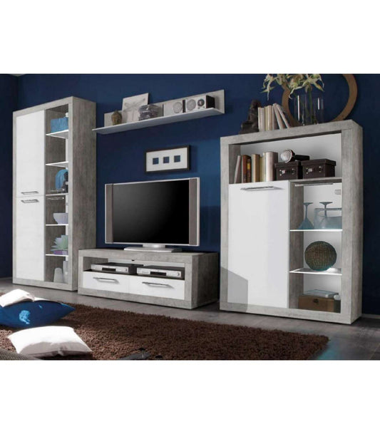Composición De Salón Almuñecar En Gris Y Blanco Brillo. 220 Cm(alto), 304 Cm(ancho), 46 Cm(fondo)_0