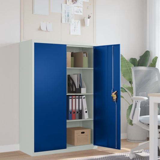 Mueble De Oficina De Metal Gris Y Azul 90x40x140 Cm_0