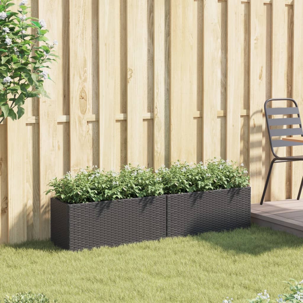 Jardineras Con 2 Maceteros 2 Uds Ratán Pe Negro 72x30x32 Cm_2