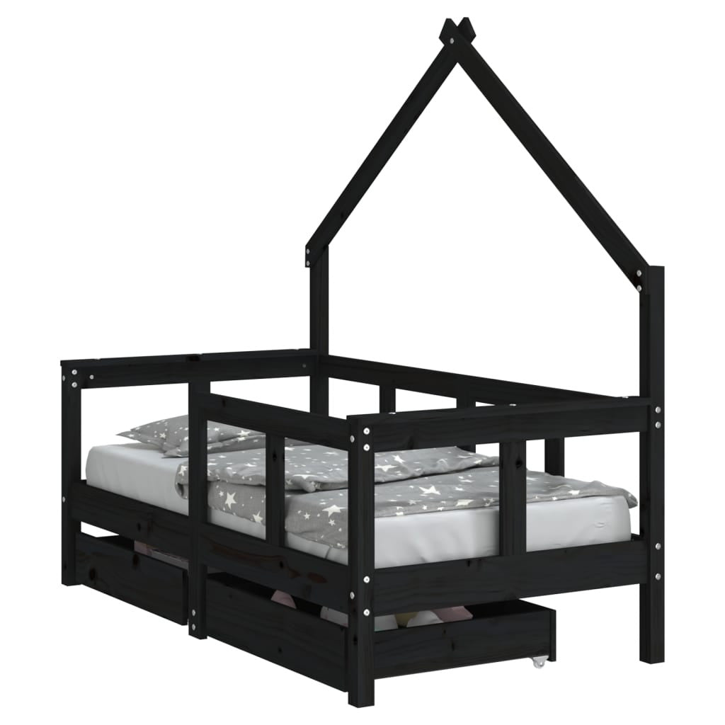 Vidaxl Estructura De Cama Niños Con Cajones Madera Pino Negro 70x140cm_0