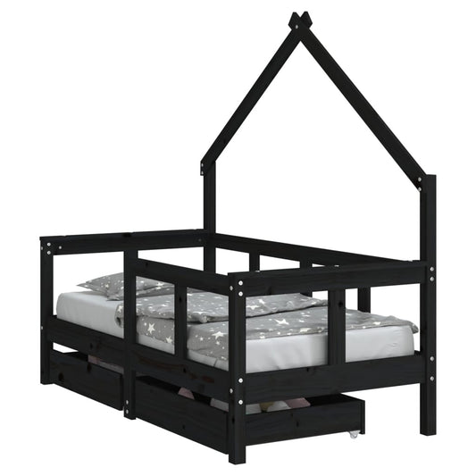 Vidaxl Estructura De Cama Niños Con Cajones Madera Pino Negro 70x140cm_0
