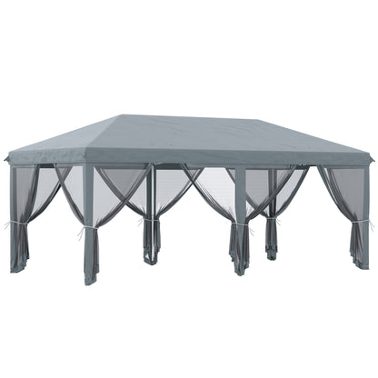 Outsunny Carpa Plegable 6x3 M Con 6 Paredes Laterales De Malla Anti-uv Gris_0