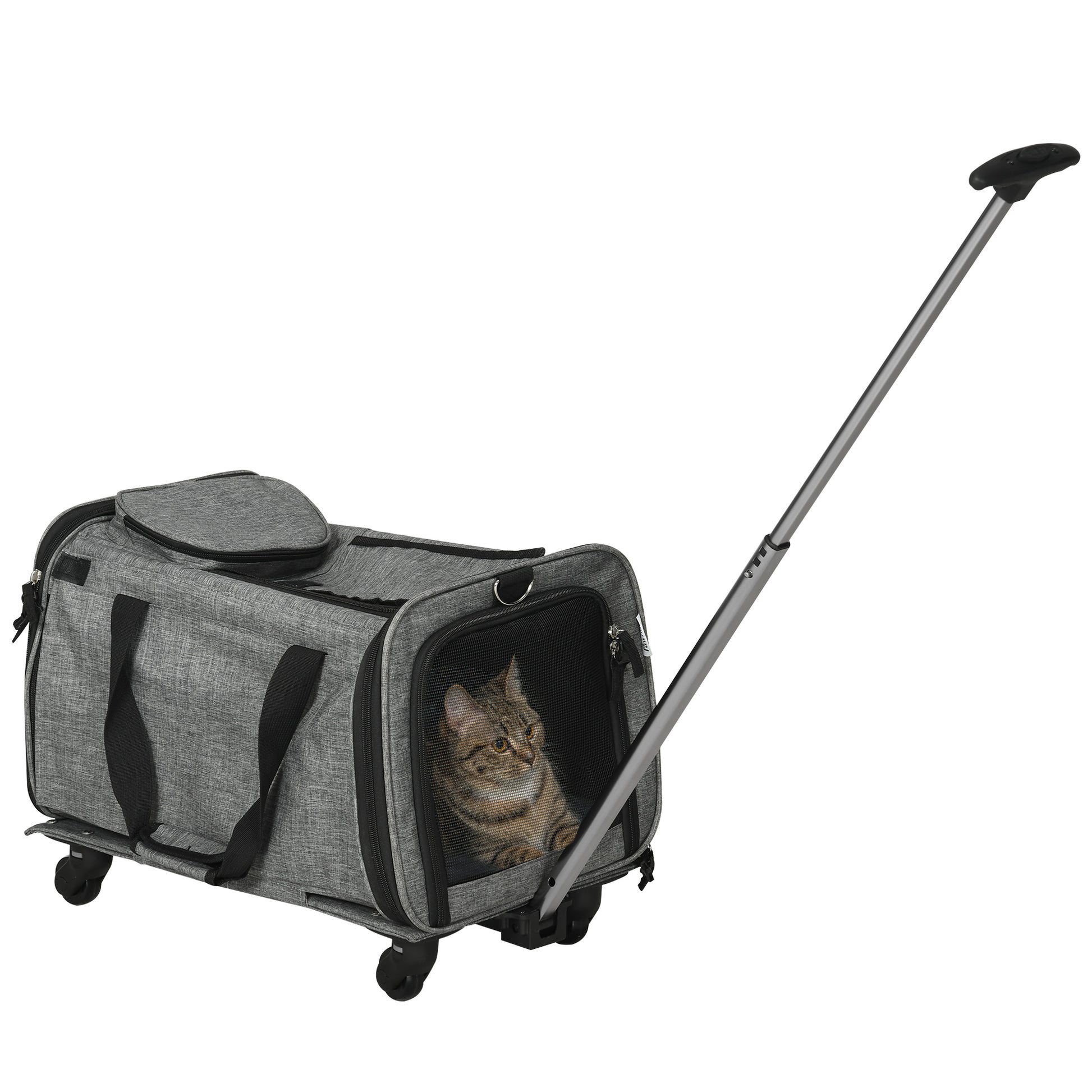Pawhut 4 En 1 Transportadora Para Mascotas Con Ruedas 50x31x37 Cm Gris_0