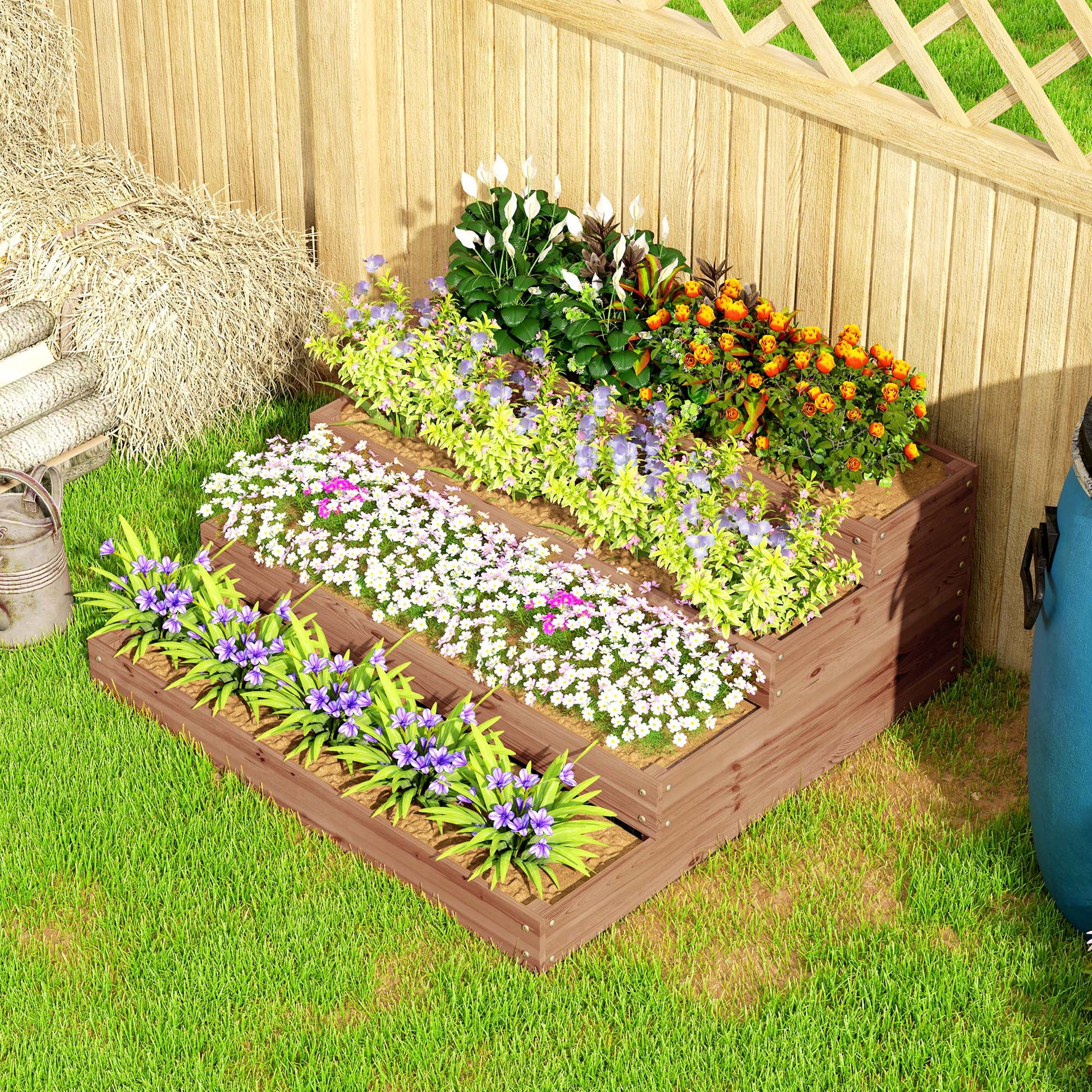 Outsunny Jardinera De Madera Elevada De 4 Niveles 113x113x46 Cm Café Oscuro_3