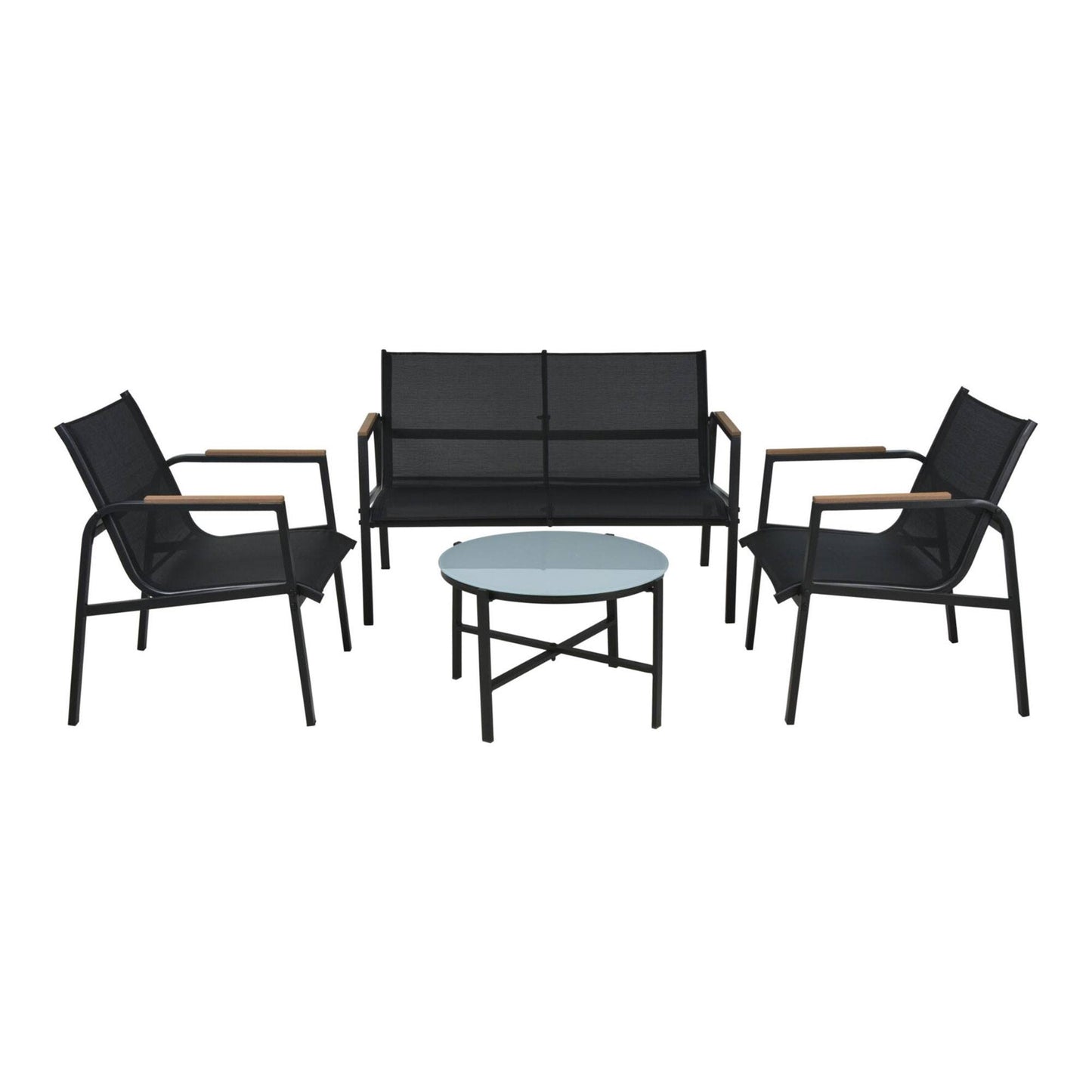 Well Home Conjunto De Muebles De Jardín De 4 Piezas De Diseño En Acero Galvanizado Y Vidrio Acabado De Mármol_0