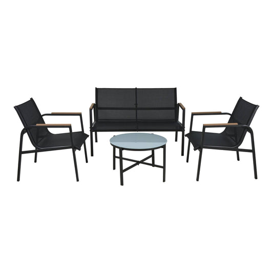 Well Home Conjunto De Muebles De Jardín De 4 Piezas De Diseño En Acero Galvanizado Y Vidrio Acabado De Mármol_0