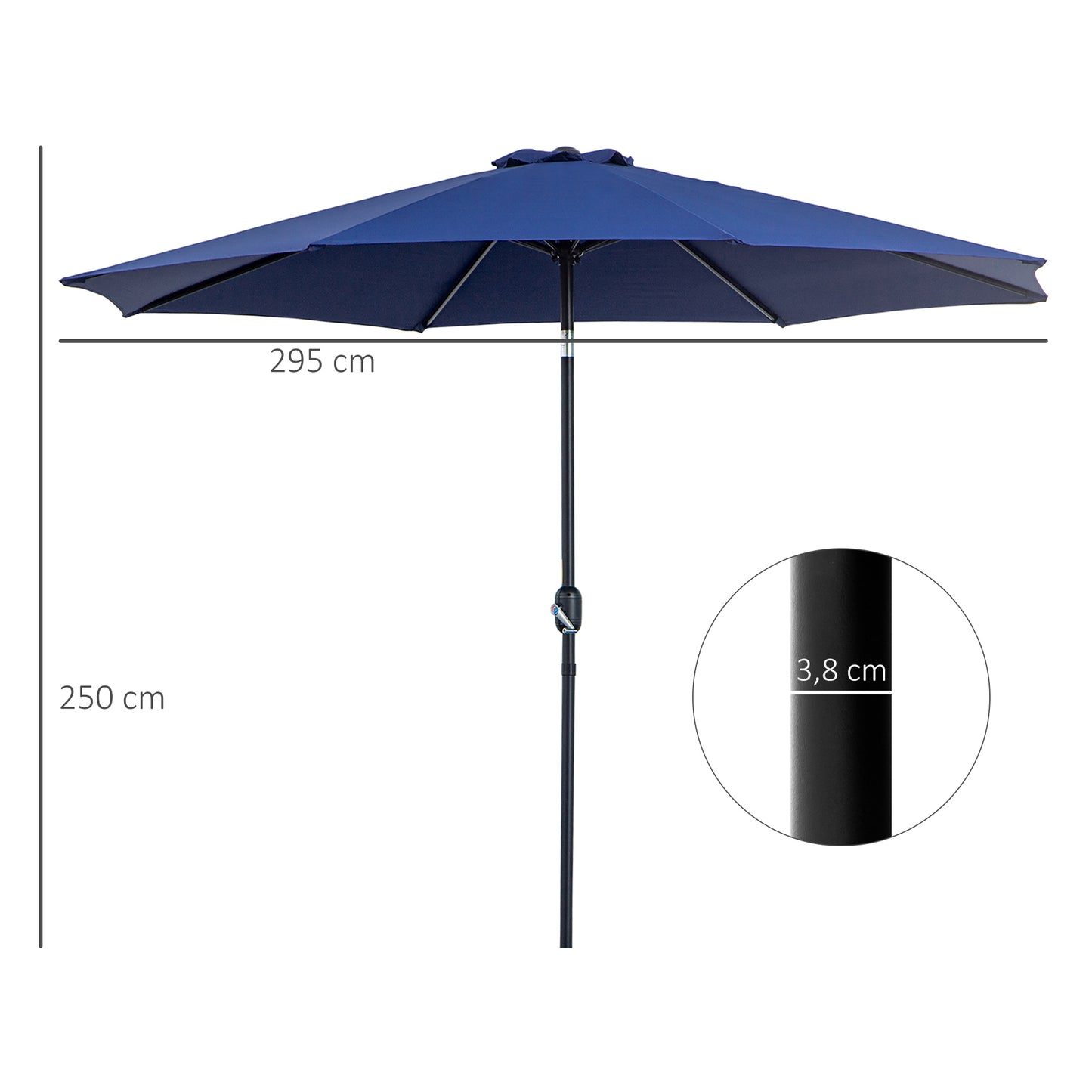 Outsunny Sombrilla De Jardín Ø295x250 Cm Con Manivela E Inclinación Azul_2