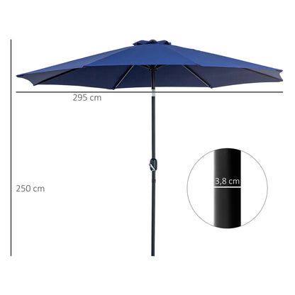 Outsunny Sombrilla De Jardín Ø295x250 Cm Con Manivela E Inclinación Azul_2