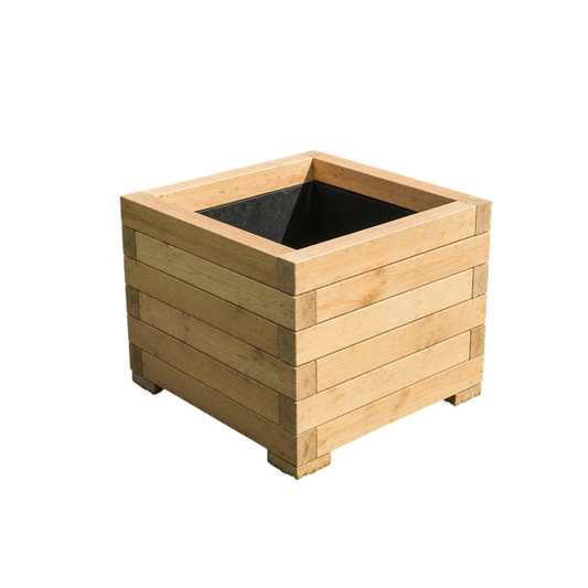Jardinera Cuadrada De Madera De Pino Tratada Exterior Con Malla Geotextil 70x70x44 Cm 145 L_0