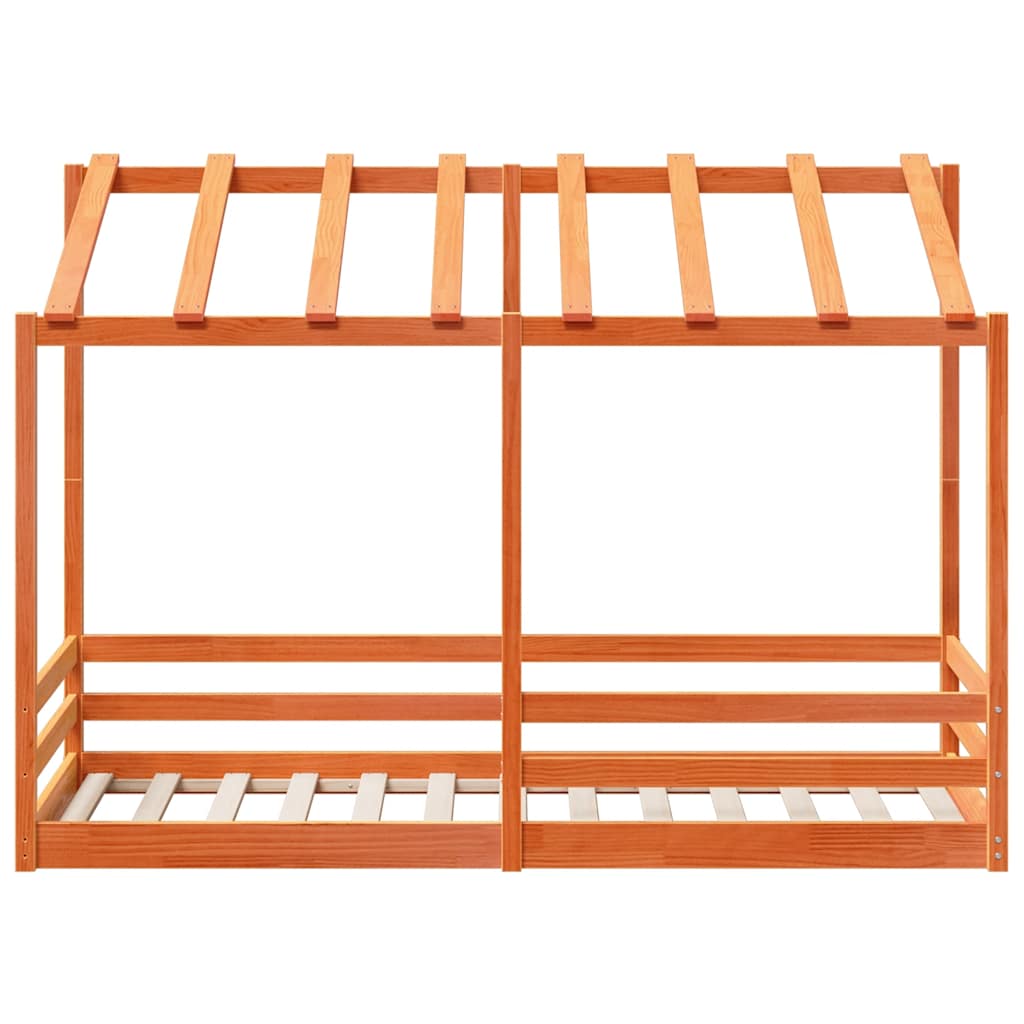 Cama Infantil Con Techo Madera Maciza Pino Marrón 90x190 Cm_3