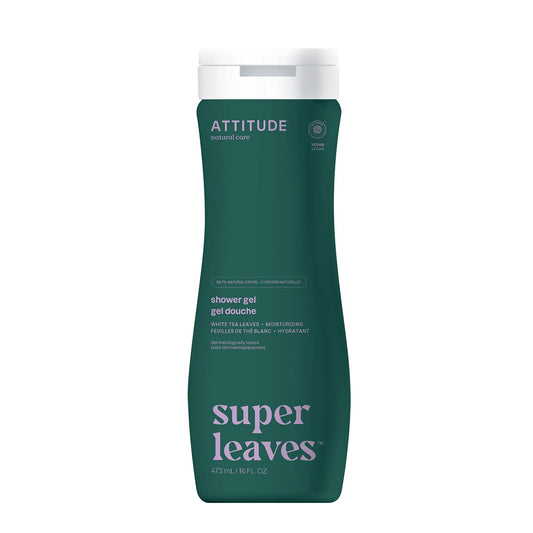 Gel de banho hidratante Super Leaves - Folhas de chá branco, Attitude, 473 ml
