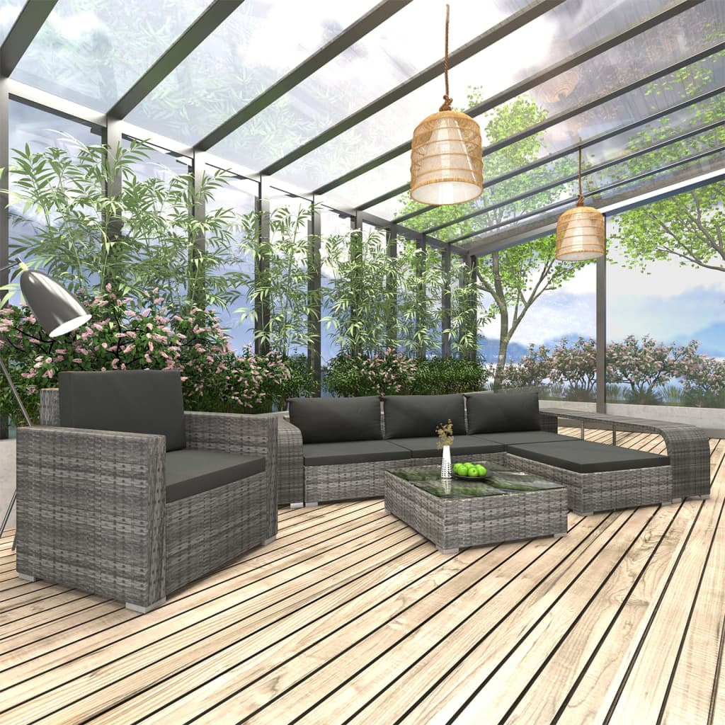 Vidaxl Set De Muebles De Jardín 8 Pzas Y Cojines Ratán Sintético Gris_1