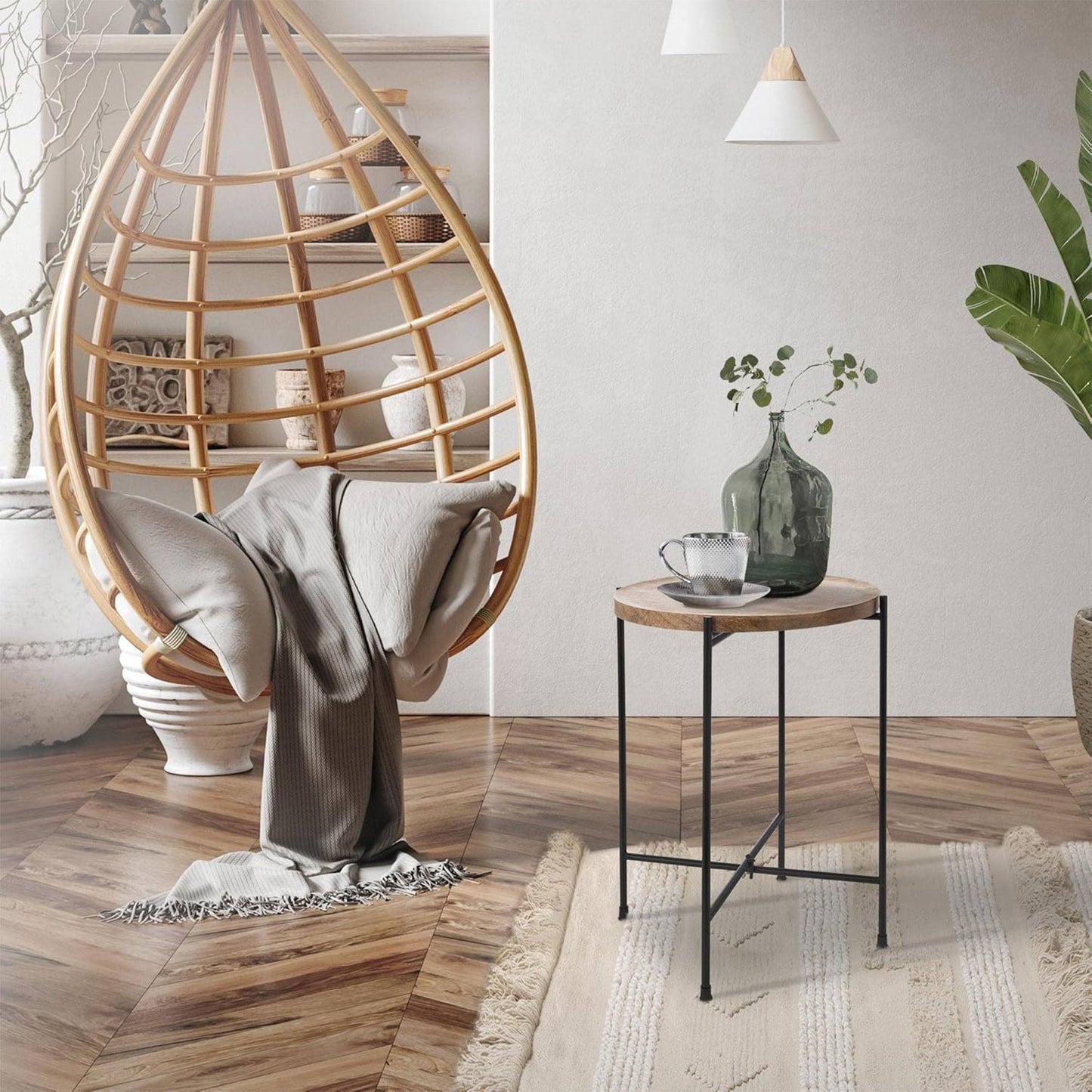 Well Home Mesa Auxiliar De Madera De Acacia De 40x48cm Con Estructura Metálica_3