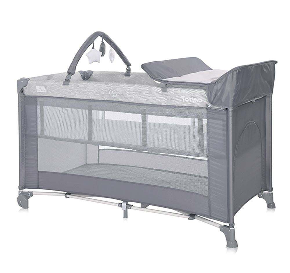 Cuna De Viaje Con Cambiador Torino Plus (2 Niveles) Grey Striped_0