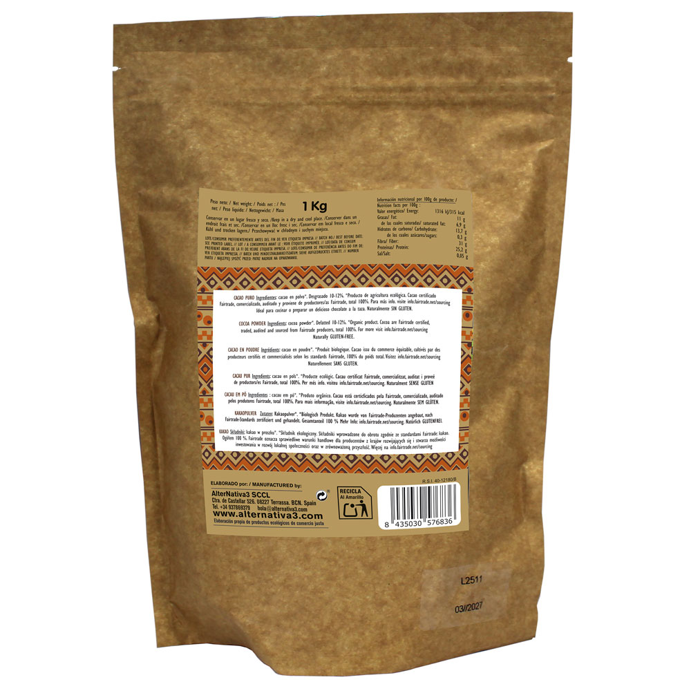 Alternative3 Cacau em Pó Puro Biológico Sem Gordura 1 Kg
