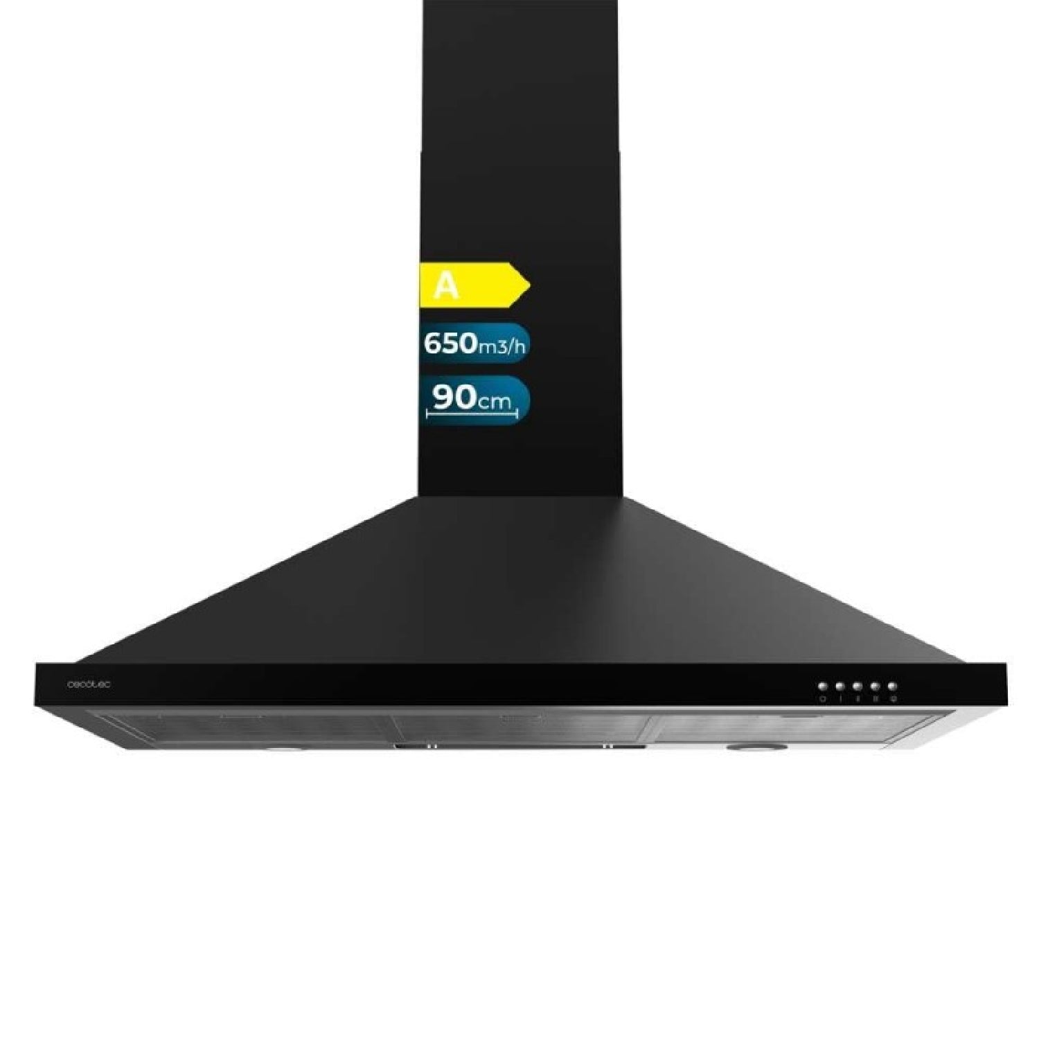 Campana Extractora 90 Cm Piramidal Bolero Flux Pm 906500 Black A. Motor 165w, Acabado Negro, Succión 650m3/h, Control Mecánico, 3 Niveles De Potenci_0