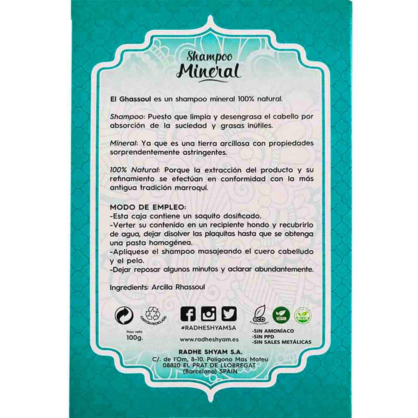Champô Mineral Ghassoul Rhassoul Rhade Shyam 100 g
