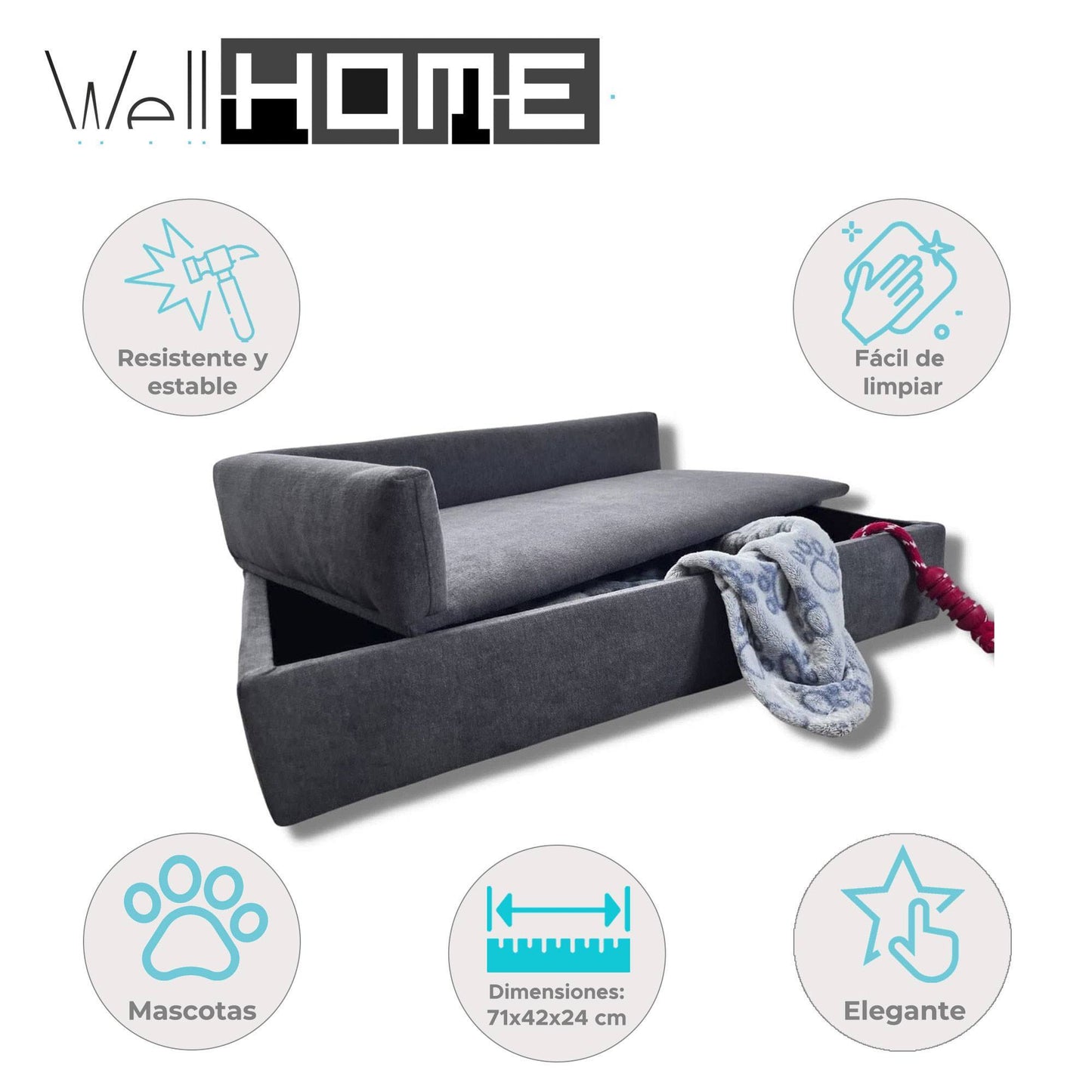 Well Home Sofá Cama Con Canapé Para Mascotas Con Tejido Especial Y Base Acolchada Color Gris_1