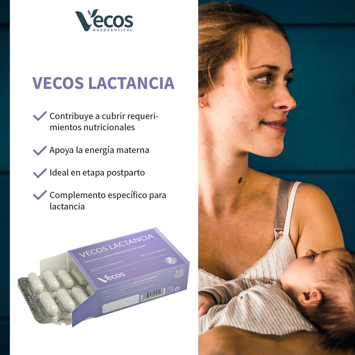 Vecos Lactancia Vecos 60 Cápsulas | Dha 200 Mg Para El Desarrollo Del Bebé | Multivitamínico + Minerales + Omega-3_3