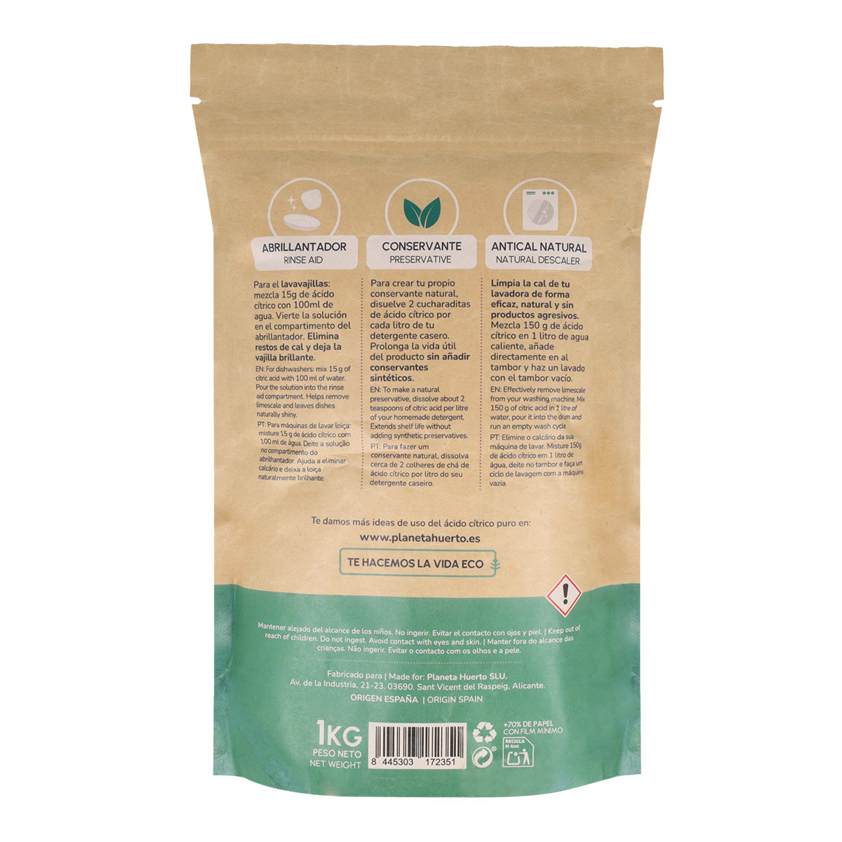 Embalagem 3x Ácido Cítrico Planeta Huerto 1 Kg