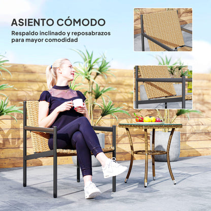 Outsunny Silla De Ratán De Jardín Individual Con Reposabrazos Respaldo Inclinado_5