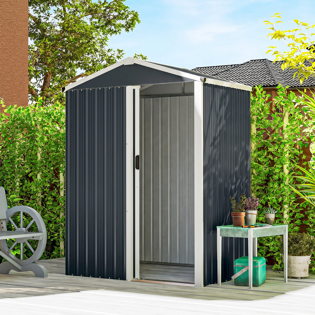 Outsunny Caseta De Jardín Exterior 1,1 M² 136x87x176 Cm Puerta Corredera Gris_1