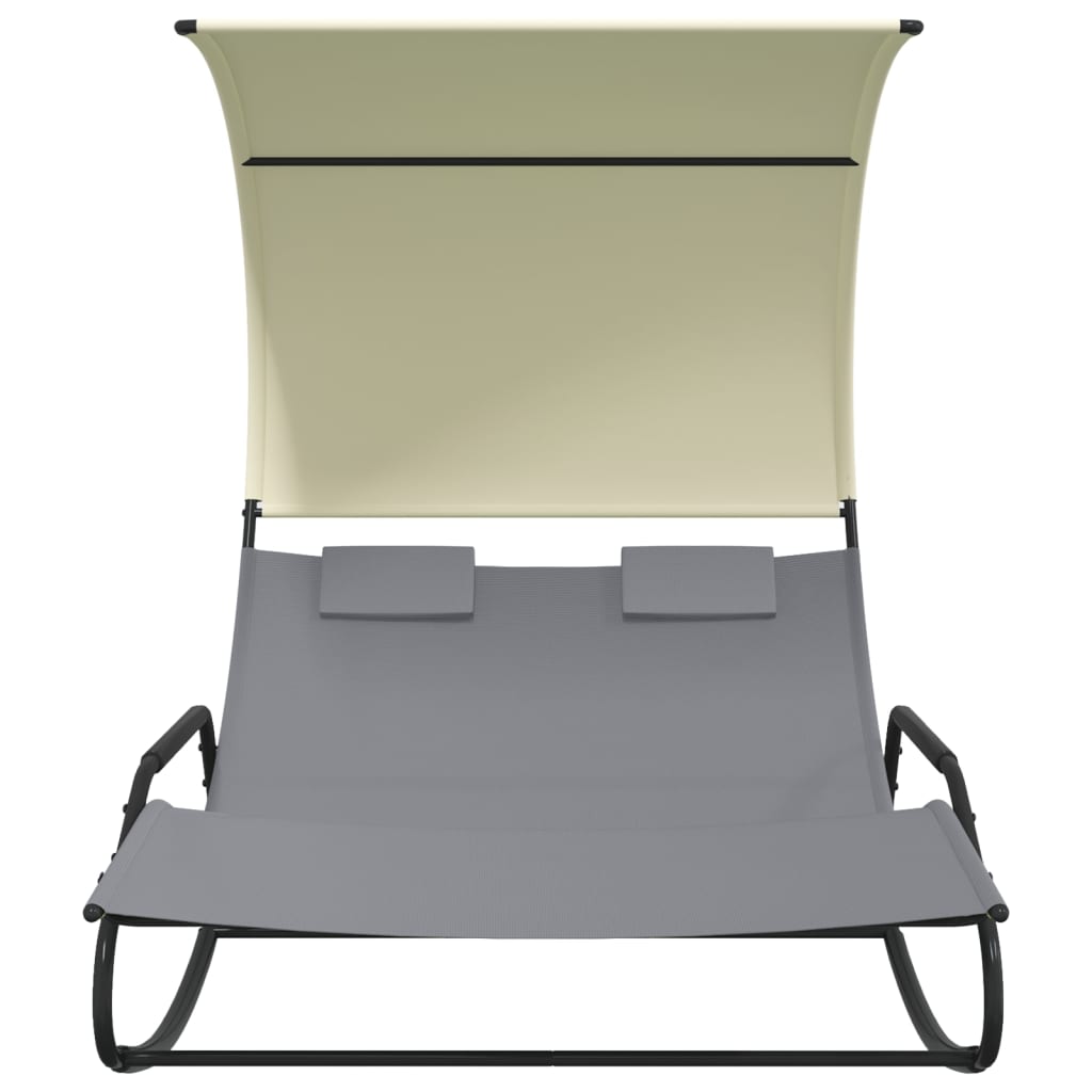Tumbona Mecedora Doble Con Toldo Gris Y Crema_2