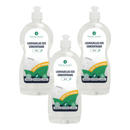 Embalagem de 3 Máquinas de lavar louça manuais hipoalergénicas sem perfume ECO Planeta Huerto 750 ml